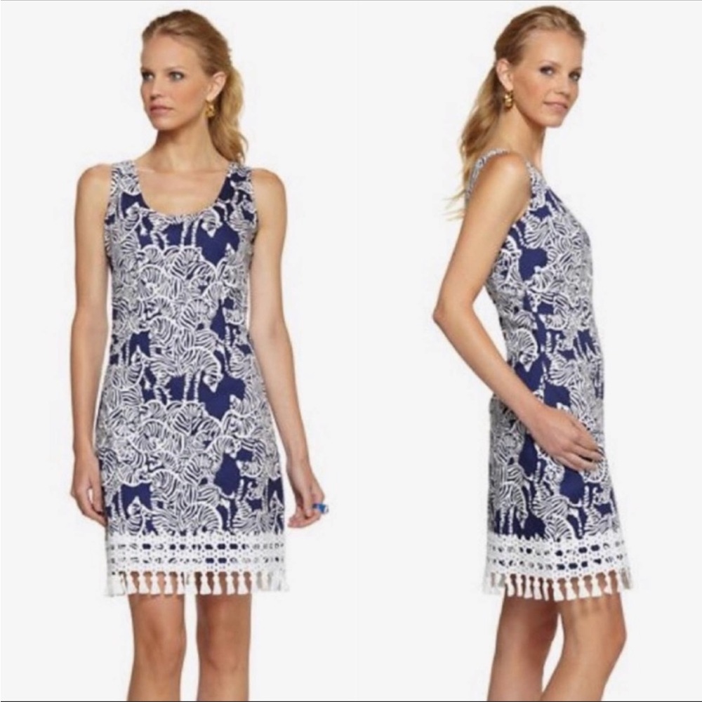 Lilly Pulitzer Blue I Herd You Thompson Shift Zebra Dress Women’s Sz 4